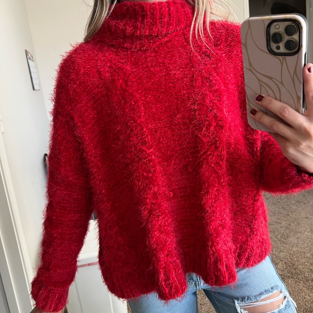 red turtleneck sweater